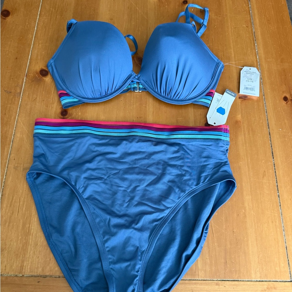 Time and Tru Blue Bikini with Supportive Molded Cups